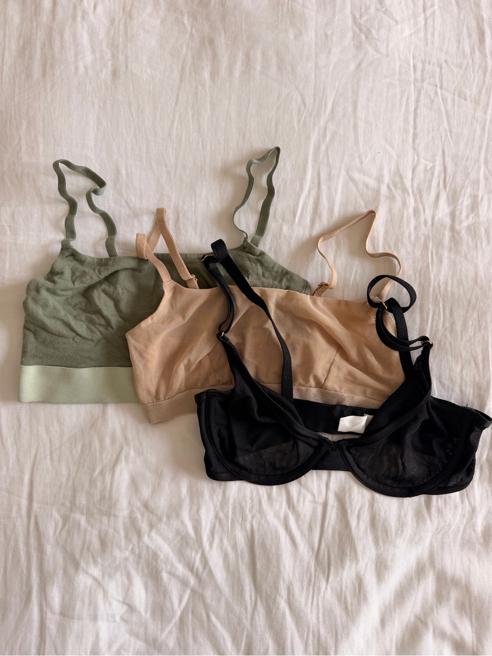 Women’s Seamless Bralette Pack - Olive Green, Nude, Black
